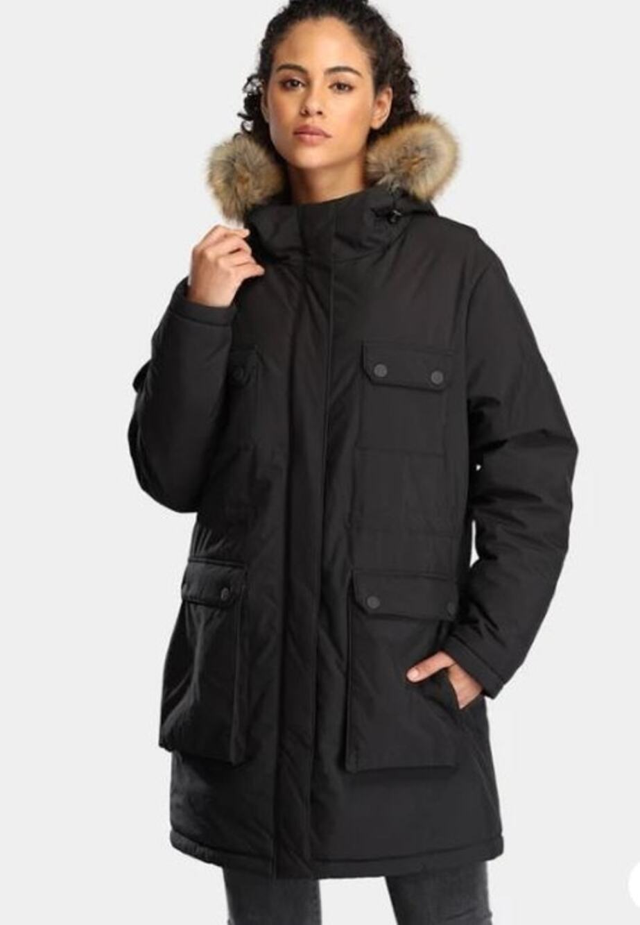 NWT ORORO Womens Heated Parka Black Faux Fur Hood THERMOLITE Battery Charger M